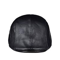 Leather Cap Real Leather Cap Winter Warm Brand New Boys Beret Golf Hunting Hat Black Brown Stylish Warm (Color: Black, Size: XXL)