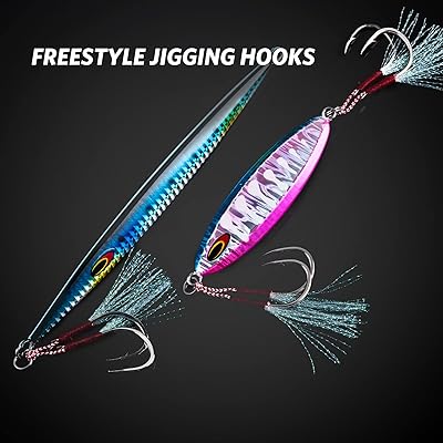 Goture Double Fishing Assist Hooks Kit Jig Assist Glow Hook Slow Fast Fall  Jigs Fishing Hook for Lead Vertical Jigging Lures Pack of 5 