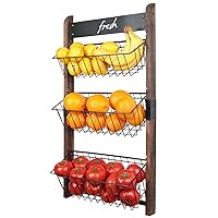 J JACKCUBE DESIGN 3 Tier Wall Mount Fruit Basket, Hanging Wire Fruit Vegetable Storage Organizer Rack for Kitchen with Chalkboard- MK657B
