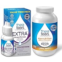 TheraTears 1200mg Omega 3 Supplement for Eye Nutrition, Organic Flaxseed Triglyceride Fish Oil and Vitamin E, 180 Count with Thera Tears Eye Drops for Dry Eyes, 0.5 Fl Oz, 15 Ml, 2 Pack