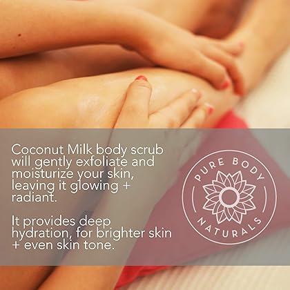 Pure Body Naturals Exfoliating Body Scrub with Hydrating Coconut Milk and Detoxifying Dead Sea Salt, Moisturizing Exfoliating Scrub, 12 Ounce (Packaging Varies)