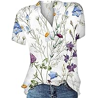 Women's Summer Blouses 2024 Print Top Casual Button-Up Short Sleeved Shirt Tops Trendy, S-3XL