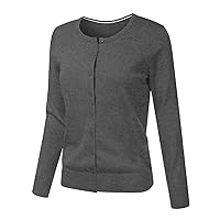 Women's Basic Long Sleeve Crew Neck Button Down Simple Sweater Cardigan