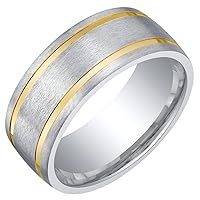 PEORA Men's Two-Tone Classic Sterling Silver Wedding Ring Band, Brushed Matte, 8mm, Comfort Fit, Sizes 8 to 14