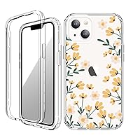 for iPhone 14 and iPhone 13 Case Clear 6.1 Inch with Pattern Design, Protective Slim TPU Cover + Shockproof Bumper for Women and Girls (Cute Flowers/Yellow)