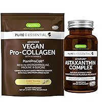 Vegan Vanilla Collagen Protein Powder + Astaxanthin Complex Vegan Bundle, Collagen Boosting Formula + Natural 4mg H. Pluvialis Astaxanthin for Hair, Skin & Nails, by Igennus