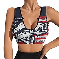 USA Bass Fishing Flag Women's Sports Bra Workout Yoga Tank Top Padded Support Gym Fitness