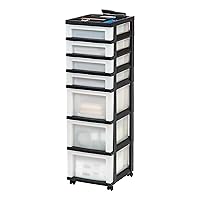 IRIS USA Craft Plastic Organizers and Storage, Rolling Storage Cart for Classroom Supplies, Storage Organizer for Art Supplies, Drawer Top Organizer for Small Parts, 7 Drawers, Black/Pearl