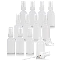 JUVITUS 1 oz / 30 ml Opal White Glass Boston Round Bottle with White Treatment Pump (12 pack) + Funnel