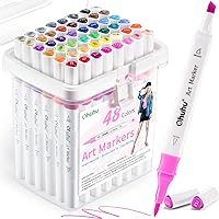 Ohuhu Markers, 48-color Double Tipped Alcohol Markers, Brush & Chisel Alcohol-based Marker Set for Teenagers, Beginners, Adults Coloring, Illustration, Great Pack for Students' Art