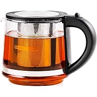 OVENTE 27 Ounce Reusable Loose Leaf Tea Infuser Well Matched with Glass Tea Kettle KG612S, Portable Tea Maker with Cool Touch Handle & Easy to Flip Lid, Easy Clean Teapot with Free Scoop, Black FGK27B