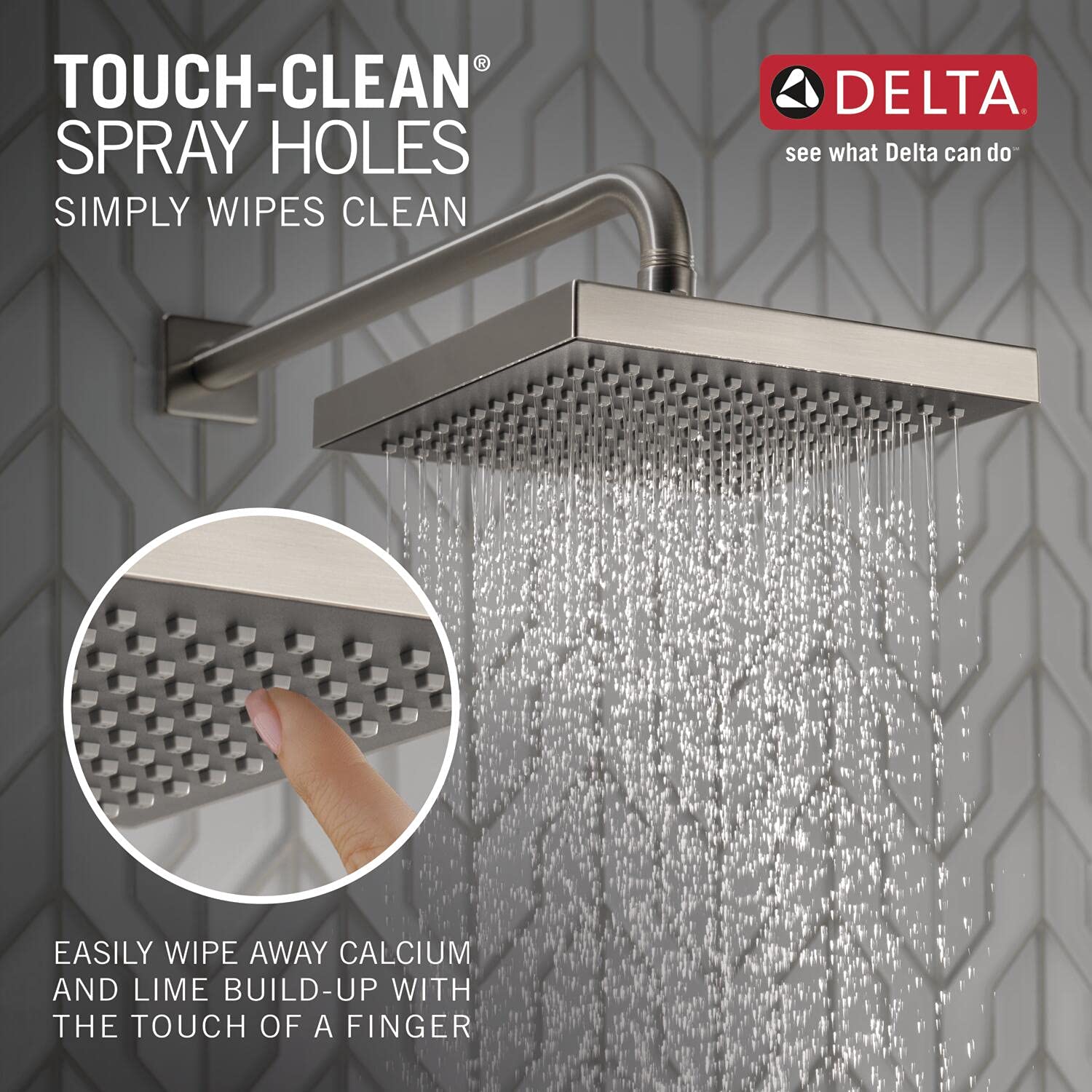 Delta Faucet Single-Spray Rain Shower Head Brushed Nickel, Rainfall Shower Head, Square Shower Head, Brushed Nickel Rainfall Shower Head, Delta Rain Shower Metal Shower Head, Stainless RP50841-SS, 2,5