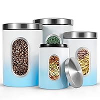 Kitchen Canisters Set of 4,Stainless Steel with Transparent Windows for Sugar Food Tea Coffee Candy Storage(Gradient Blue)