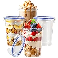 4 Pack Overnight Oats Containers with Lids, Oatmeal Container, 16oz Leak Proof Oats Jars, BPA Free, Reusable, Portable Plastic Food Storage Container for Oatmeal, Yogurt, Soup, Cereal, Milk and More