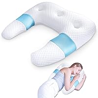 SAHEYER Pillow for Side Sleeper, Odorless Body Pillow for Adults Shoulder Pain Relief, U-Shaped Memory Foam Orthopedic Contour Support Pillows for Neck, Back, Arm with Removable Washable Cover, Blue