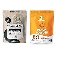 Premium 5oz Tongkat Ali & Freeze-Dried 3.5oz Peach Powder Bundle - Traditional Men's Health Support & Peach Flavoring Superfood Extracts, No Sugar Added, Filler-Free