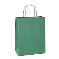 BagDream Shopping Bags 8x4.25x10.5 Inches 100Pcs Gift Bags Kraft Bags Retail Bags Green Stripe Paper Bags with Handles Bulk, 100% Recycled Paper Gift Bags