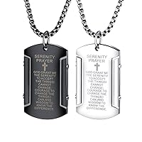 Christian Stainless Steel Cross and Bible Verse Serenity Prayer Dog Tag Pendant Necklace for Men, Chain 24