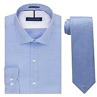 Tommy Hilfiger Men's Slim Fit Solid Dress Shirt and Core Micro Tie Combo