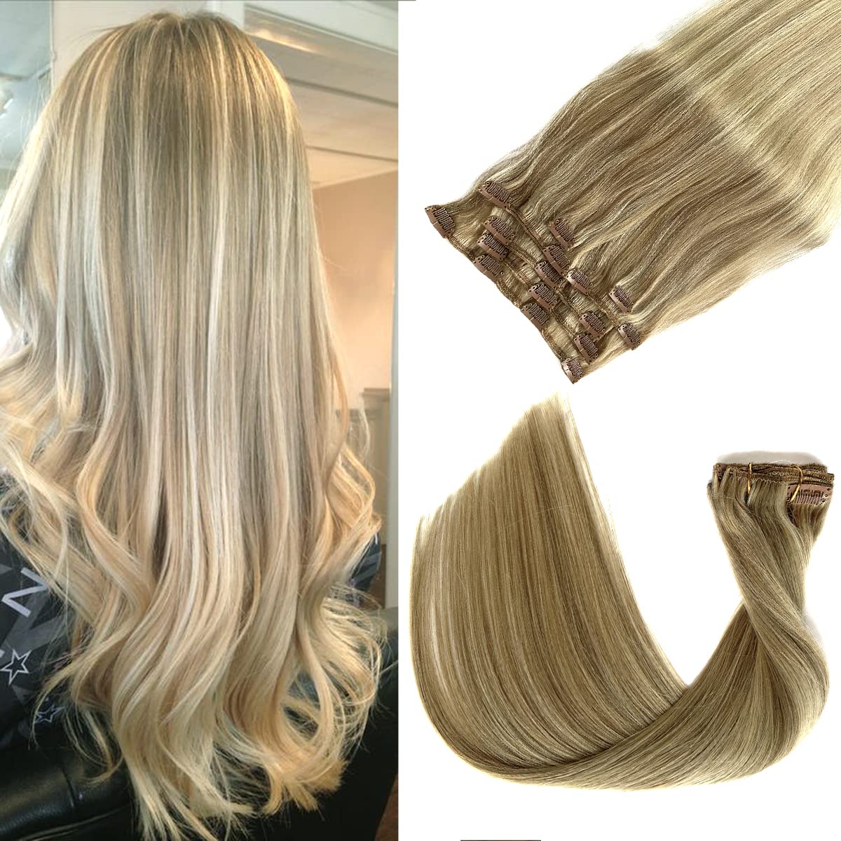 Mua Clip in Hair Extensions,Human Hair Clip in Extensions Dirty Blonde to  Blonde Highlights Real Hair Extensions Clip ins, 15 Inch Remy Clip in Hair  Extensions 7 Pieces 70G Straight Double Weft