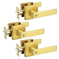 Probrico 3 Pack Interior Bedroom Entrance Door Levers Door knobs Gold Door Lock One Keyway Entry Keyed Alike Same Key Entrance Lockset Each with 3 Keys