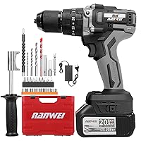 21V Cordless Drill Driver Batteries Max Torque 200N.m 1/2 Inch Metal Keyless Chuck 20+3 Position 0-2150RMP Variable Speed Impact Hammer Drill Screwdriver With PlasticTool Box and 27pcs Drill Bits