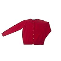 Khanomak Kids Girls Crew Neck Cardigan Sweater (Size 11/12, Red)
