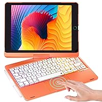 NOKBABO iPad 9th Generation Case with Keyboard 360° Rotatable Touchpad and 7 Color Backlight & Pencil Holder for iPad 9th/8th/7th Gen 10.2 inch & iPad Air 3rd Gen/iPad Pro 10.5 inch - Orange