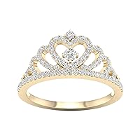10K Gold 1/3CT TDW Diamond Crown Ring Love Gift for Women(I-J,I2)