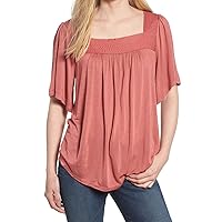 Lucky Brand Womens Shadow Stripe Solid Peasant Top