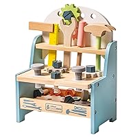 ROBUD Mini Wooden Play Tool Workbench Set for Kids Toddlers - Construction Toys Gift for 18 Months 2 3 4 5 Years Old Boys Girls