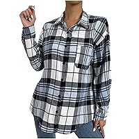 Flannel Shirts for Women Casual Button Down Shacket Lightweight Plaid Shirt Jacket Long Blouse 2024 Fall Clothes