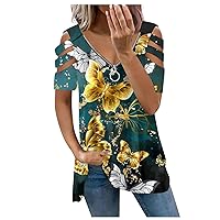 Women's Plus Size Short Sleeve Tees Summer Printed Comfortable Tops 2023 Fashion Loose V Neck T Shirts Blouse