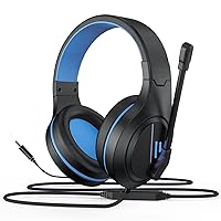 Anivia MH601 Blue Headphones with Microphone Wired Headset with Active Noise Canceling Microphone, 3.5mm Audio Jack Stereo Headphone (Game/Work/School)