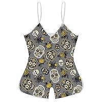 Dia De Los Muertos Day Funny Slip Jumpsuits One Piece Romper for Women Sleeveless with Adjustable Strap Sexy Shorts