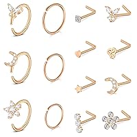 D.Bella 18G Nose Rings for Women Nose Rings Studs Stainless Steel L-Shaped Nose Studs Screw Nose Piercing Jewelry