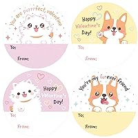 Valentine Gift Tag Stickers - Furever Friends Valentine's Day Tag Stickers for Kids - Cute Animal Stickers - to from Valentines Labels - 40 Count (Cat and Dog)