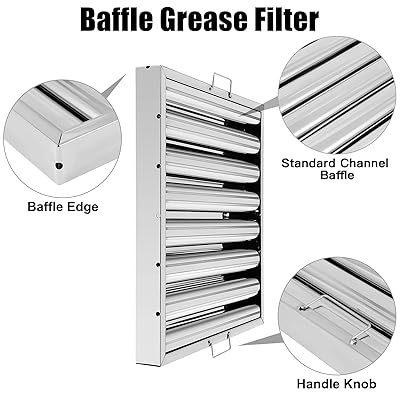 Hood Filters 19.5W x 19.5H Inch 430 Stainless Steel Pack of 6, 7 Grooves  Commercial Hood Filters, Commercial Kitchen Range Hood Filter for Grease
