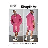 Simplicity Men's Relaxed Fit Shirts and Pull-On Shorts Sewing Pattern Packet by Norris Danta Ford, Code S9758, Sizes 34-36-38-40-42, Multicolor