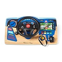 Melissa & Doug Vroom & Zoom Interactive Wooden Dashboard Steering Wheel Pretend Play Driving Toy - Kids Activity Board, Toddler Sensory Toys For Ages 3+