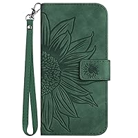 XYX Wallet Case for Samsung A35 5G, Emboss Half Flower Floral PU Leather Flip Protective Case with Wrist Strap Kickstand for Galaxy A35 5G, Green