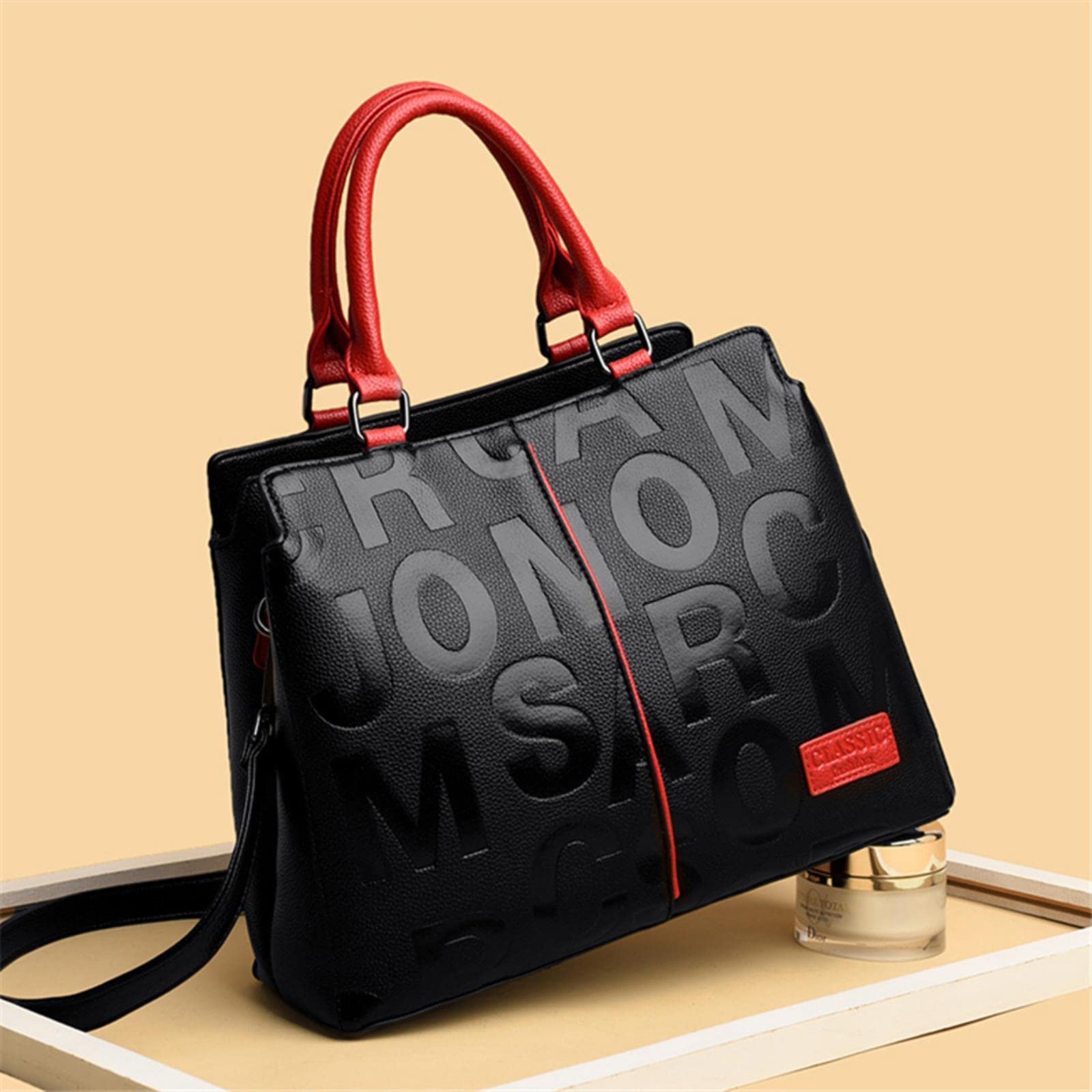 NIAN Women Leather Letter Shoulder Bag Women Luxury Handbag Women Bag Designer Fashion Large Capacity Tote Bag
