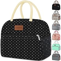 Lunch Bag Women,Insulated Lunch Box Tote Bag for Women Adult Men,Reusable Small Leakproof Cooler Cute Lunch Container for Work Office Picnic Beach or Travel (Black Polka Dot)