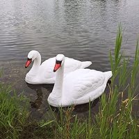Floating Swan Decoy Pair, Realistic Swimming Sculpture, Deterrent for Geese, Ducks, & Wild Birds, for Pond, Lake, & Pool Use, Anchor with Weights or Lawn Decoration, 1 Pair