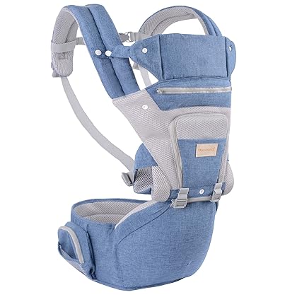 Multifunction Ergonomic 6-in-1 Baby Carrier Wrap with Detachable Hip Seat for Newborn Toddler Backpack Adjustable Size Breathable, Adapt to Infant for Breastfeeding Shopping Hiking Travelling