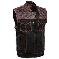 Milwaukee Leather MDM3036 Men's 'Wrecker' Black Denim and Leather Club Style Vest w/Diamond Quilt Design
