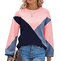 Women's Fall Pullover Sweaters Batwing Sleeve Knit Sweater Loose Autumn Winter Colorblock Round Neck Knitwear Jumper Tops
