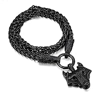 FaithHeart Men Punk Norse Viking Necklace Chunky Necklace, Stainless Steel Mjolnir/Celtic Knot Wolf Head Chain Pendant Amulet Jewelry Gift Packaging