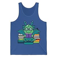 Funny Dragon and Books Nerds Cute Dragon Reading A Book Tank Top for Men Women