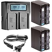 BM Premium 2 NP-F970 NP-F960 NP-F975 NP-F570 Batteries and Dual Bay LCD Battery Charger for Sony PXW-Z150, Z190, Z280, NEX-EA50M, FDR-AX14K, CN160 FW568 F100 F200 FW700 and Other LED Video Light
